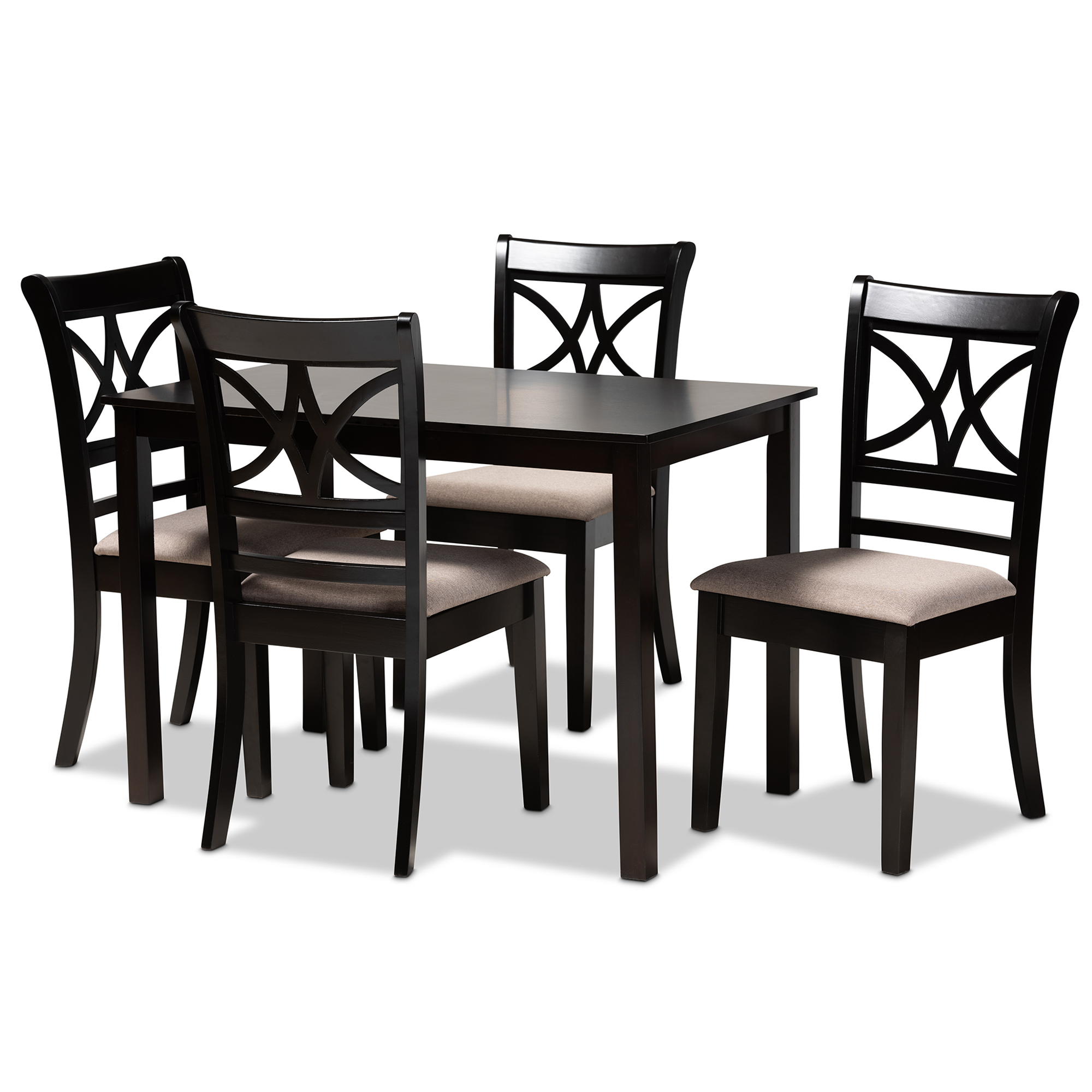 Baxton Studio Clarke Modern and Contemporary Sand Fabric Upholstered and Espresso Brown Finished Wood 5-Piece Dining Set